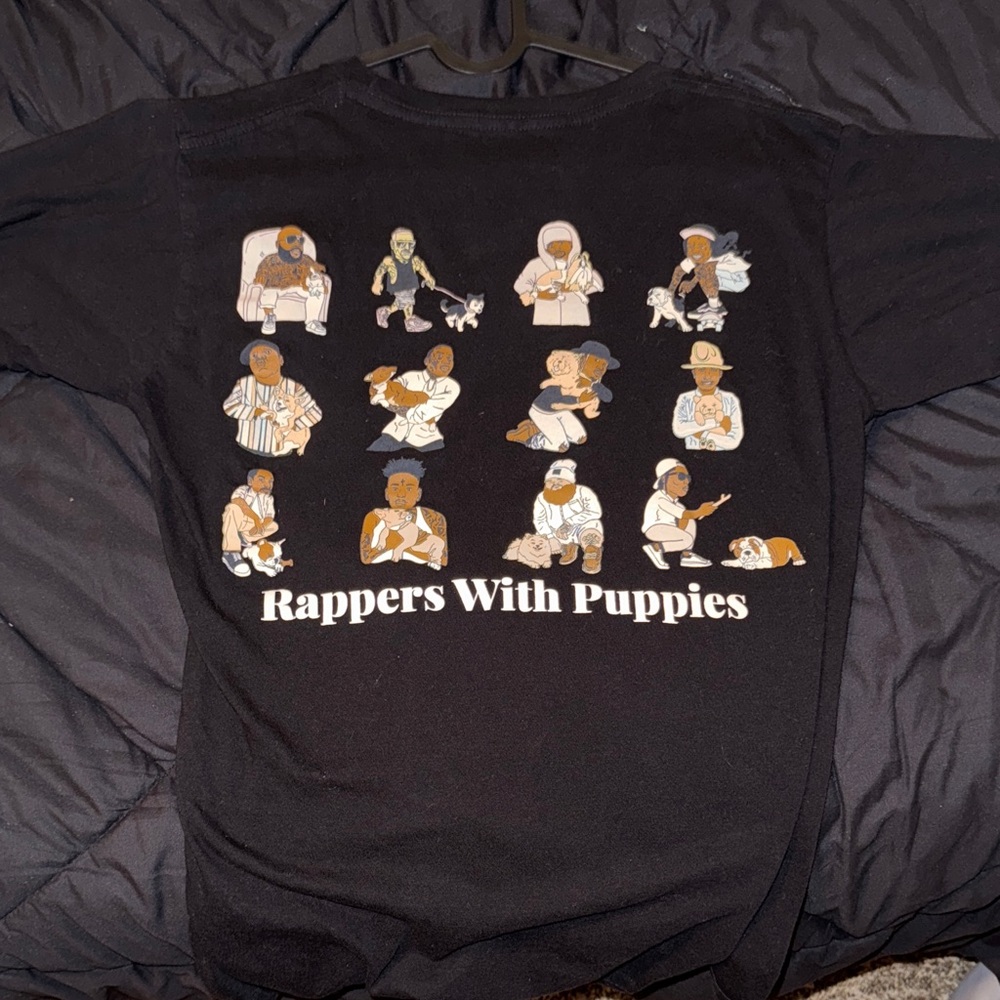Black Graphic Tee Rappers with Puppies